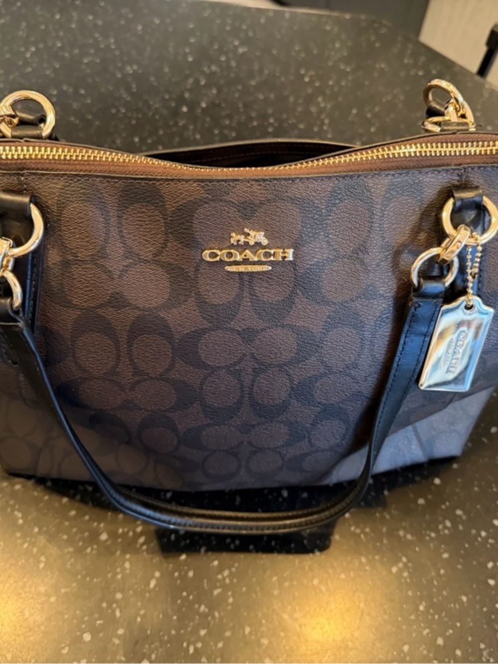 Classic Brown Black Tote Bag Gold Hardware Like New $298